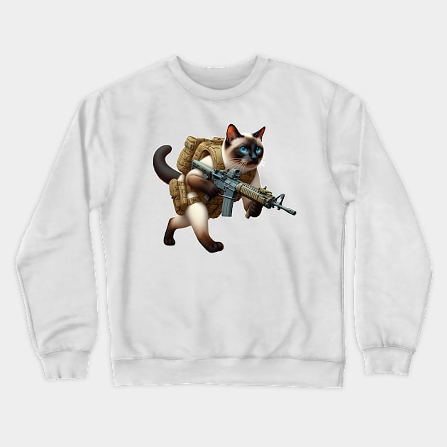 Tactical Cat Crewneck Sweatshirt by Rawlifegraphic